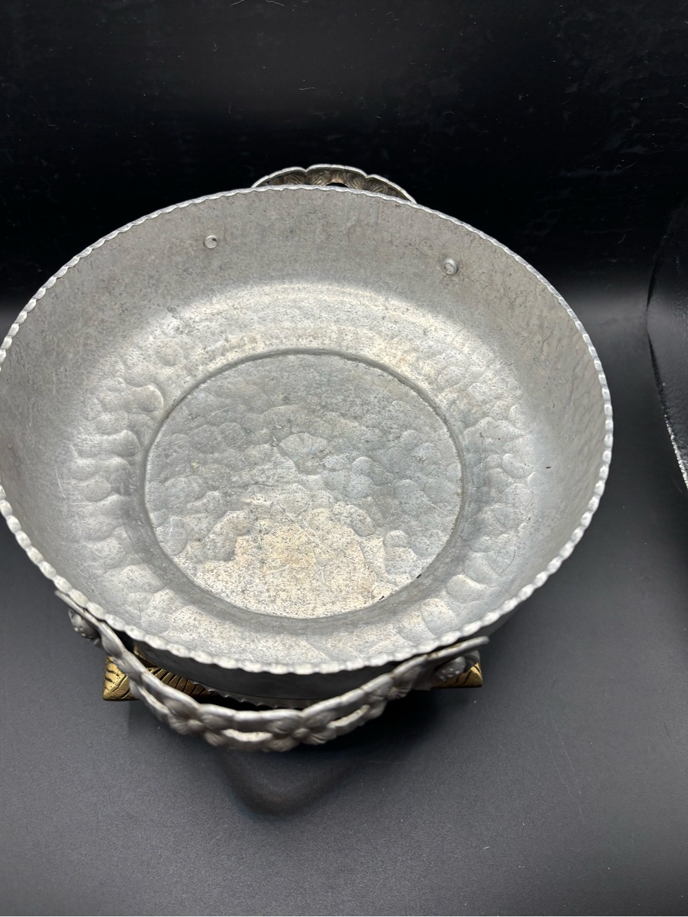 Aluminum Hammered Silver-Tone Lidded Bowl with Floral Finial - Picture 7 of 10